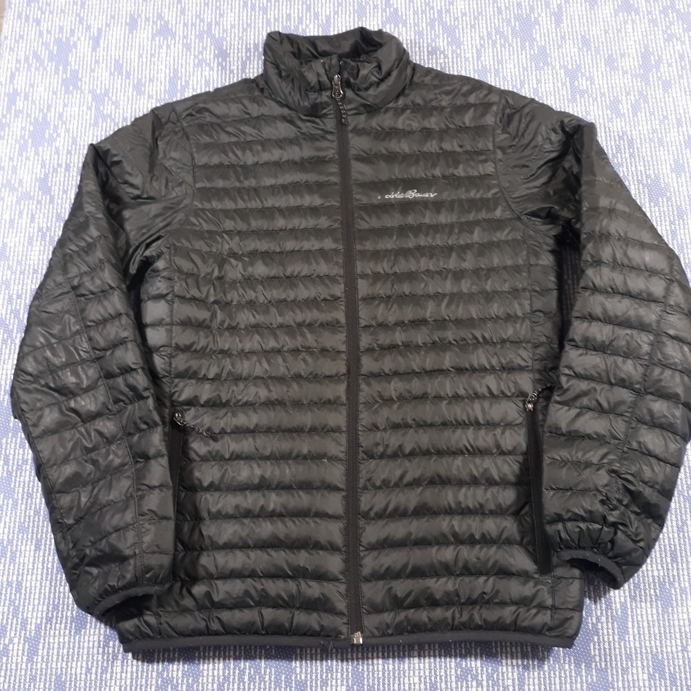 Eddie Bauer Puffer Jacket Mens S Black Full Zip Down EB650 Lightweight Outdoor